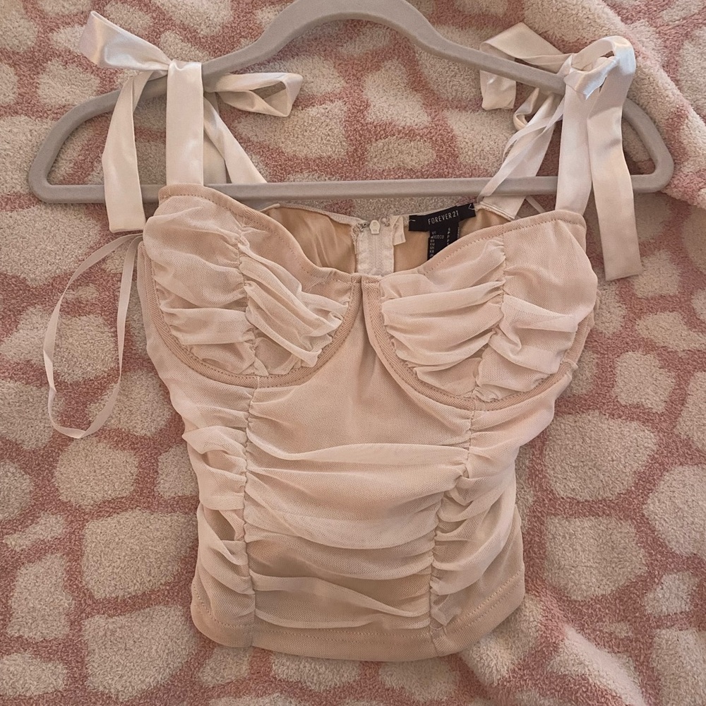 Ruched white bow tie top